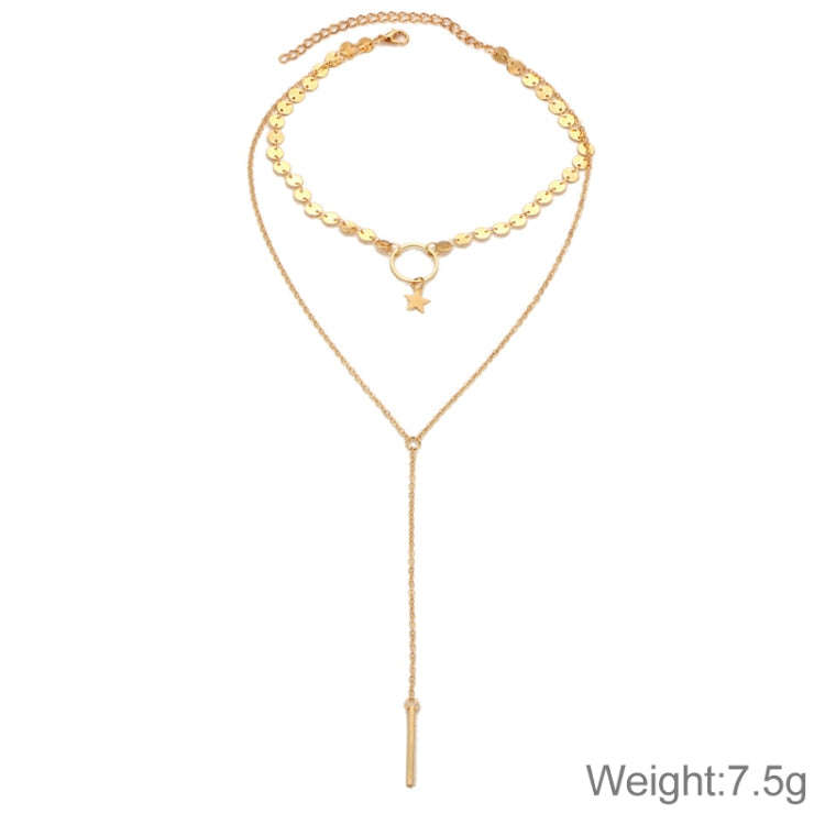 Simple Sexy Handmade Sequins Star Tassels Circle Clavicle Chain Long Pendant Double-layer Chain, ...