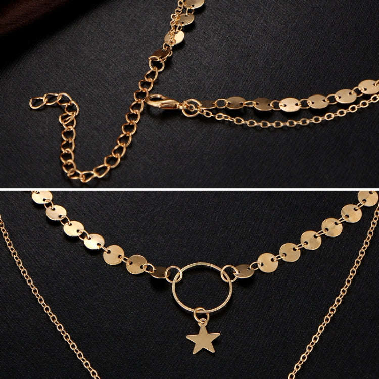 Simple Sexy Handmade Sequins Star Tassels Circle Clavicle Chain Long Pendant Double-layer Chain, ...