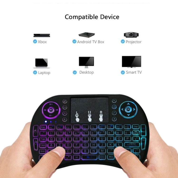 2.4GHz Mini i8 Wireless QWERTY Keyboard with Colorful Backlight & Touchpad & Multimedia Control f...