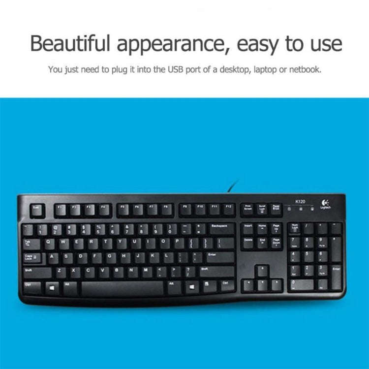 Logitech K120 USB Waterproof Splash Wired Keyboard for Desktop Computers / Laptops, Logitech K120