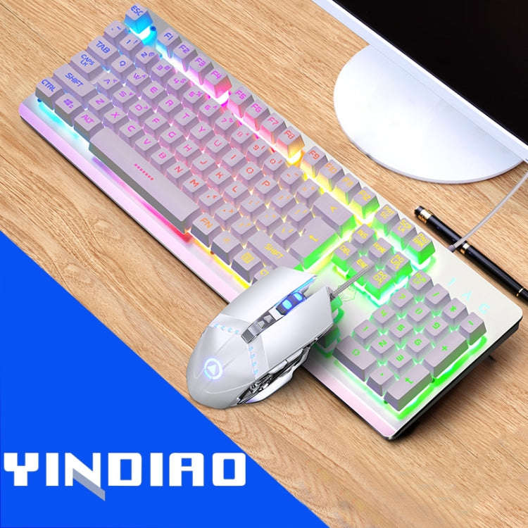 YINDIAO K002 USB Wired Mechanical Feel RGB Backlight Keyboard + Optical Silent Mouse Set, RGB Bac...