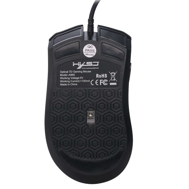 HXSJ A869 Colorful Glowing Wired Game 7-Keys 3200 DPI Adjustable Ergonomics Optical Mouse, A869