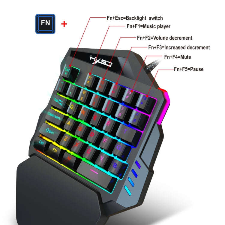 HXSJ V100 Universal One-hand 35-Keys Mechanical Blue Axis Seven-color Backlight Wired Gaming Keyb...