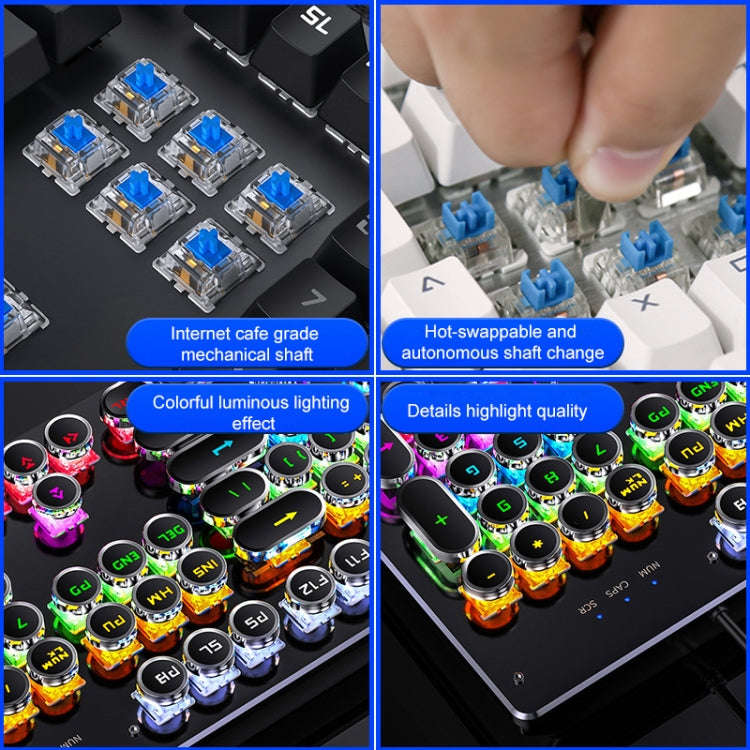 YINDIAO Electroplating Punk Mixed Light USB Mechanical Gaming Wired Keyboard, Tea Shaft, Electrop...
