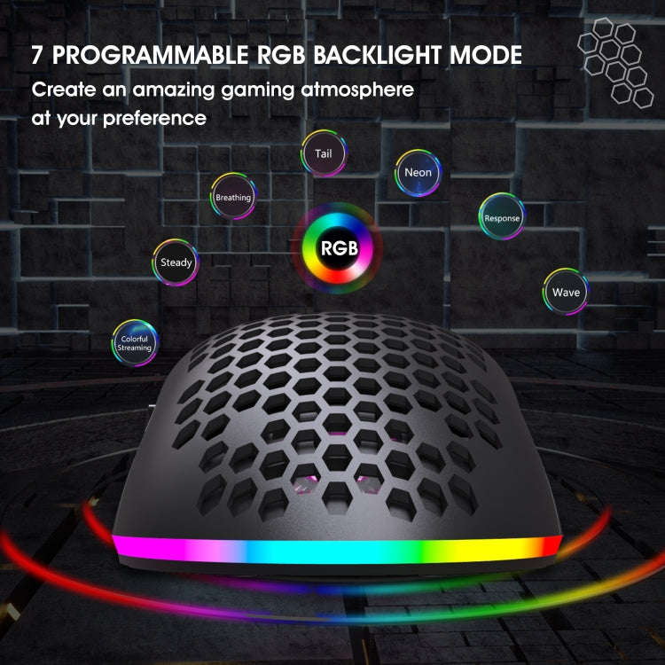 HXSJ T66 7 Keys Colorful Lighting Programmable Gaming Wireless Mouse, T66(White), T66(Black)
