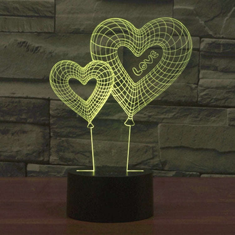 7 Color Discoloration Creative Visual Stereo Lamp Desk Lamp Night Light, Double Heart Balloon Style
