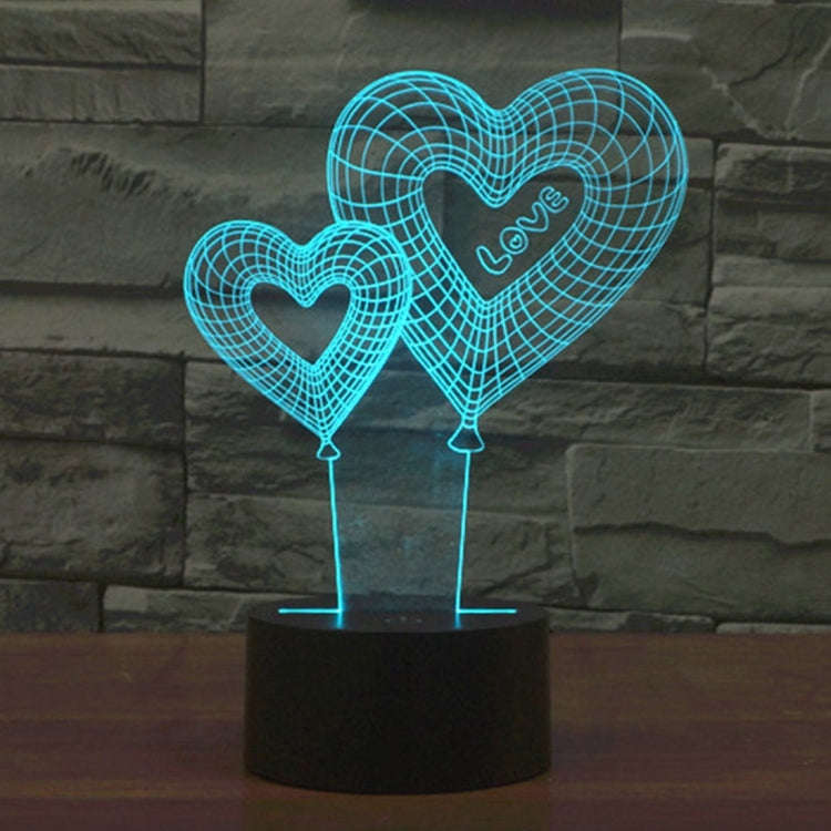 7 Color Discoloration Creative Visual Stereo Lamp Desk Lamp Night Light, Double Heart Balloon Style