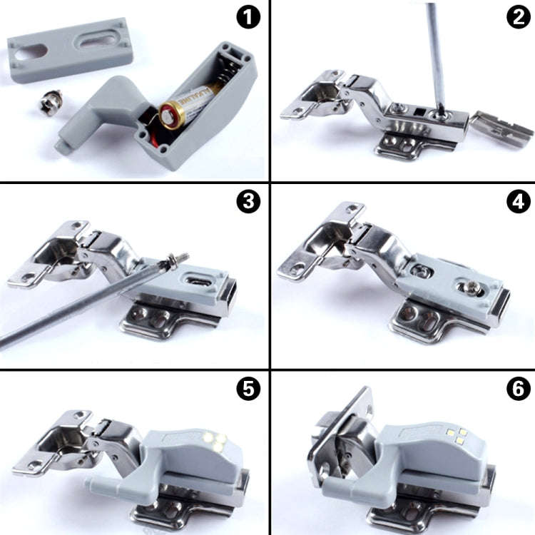 0.3W Universal Inner Hinge LED Sensor lamp Cupboard 3 LEDs Night light Auto ON/OFF Bulb, 1 PCS Wh...