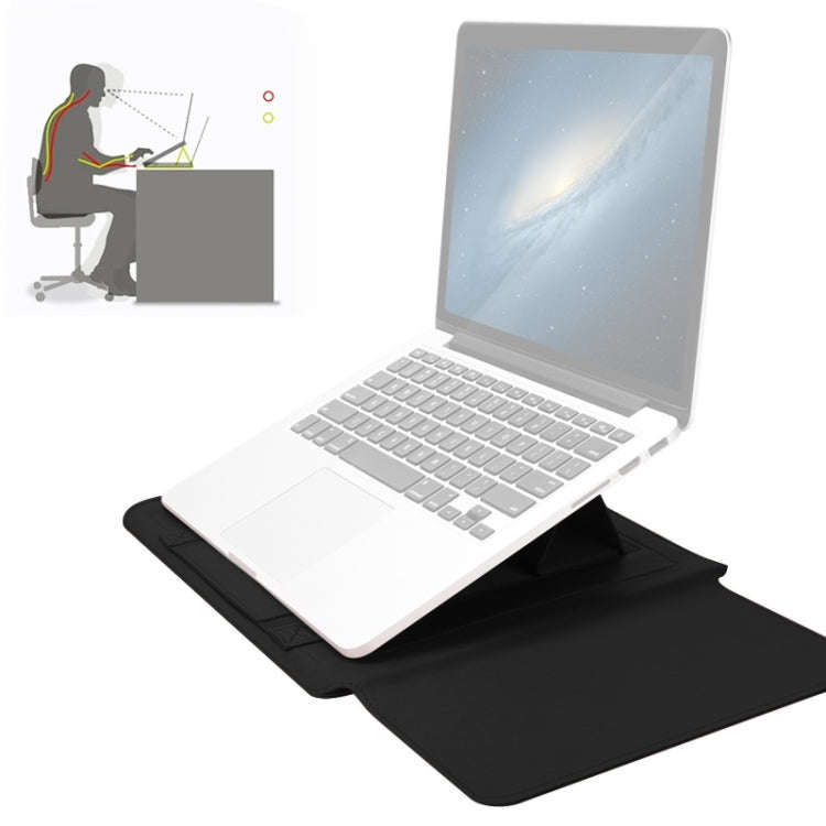 4 in 1 Universal Waterproof PU Leather Laptop Liner Bag with Handle & Stand & Pen Holder + 2 Wind...
