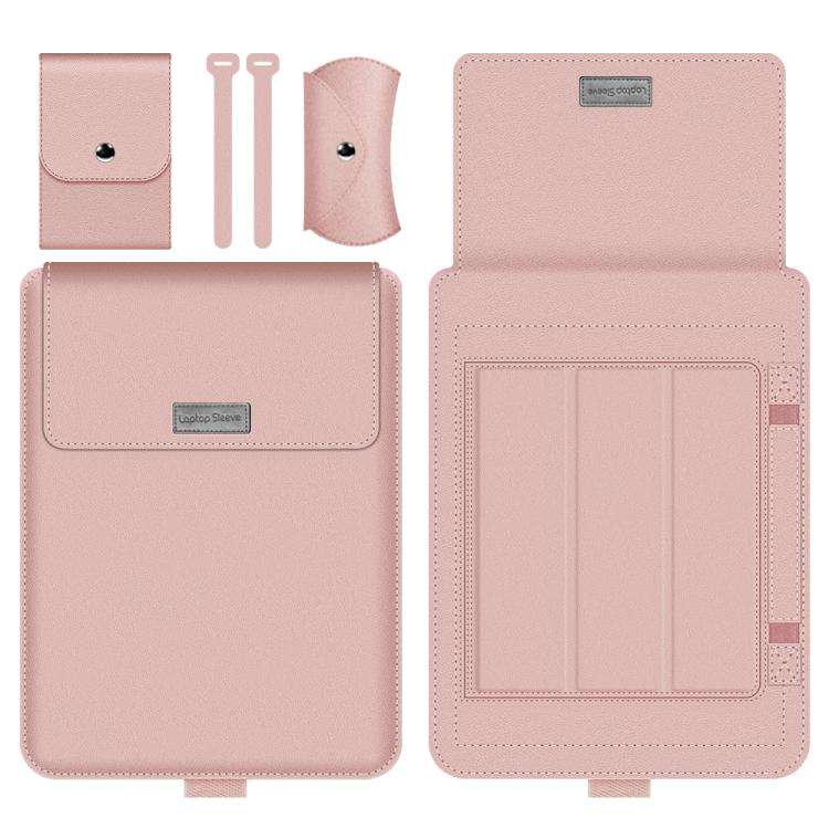 4 in 1 Universal Waterproof PU Leather Laptop Liner Bag with Handle & Stand & Pen Holder + 2 Wind...