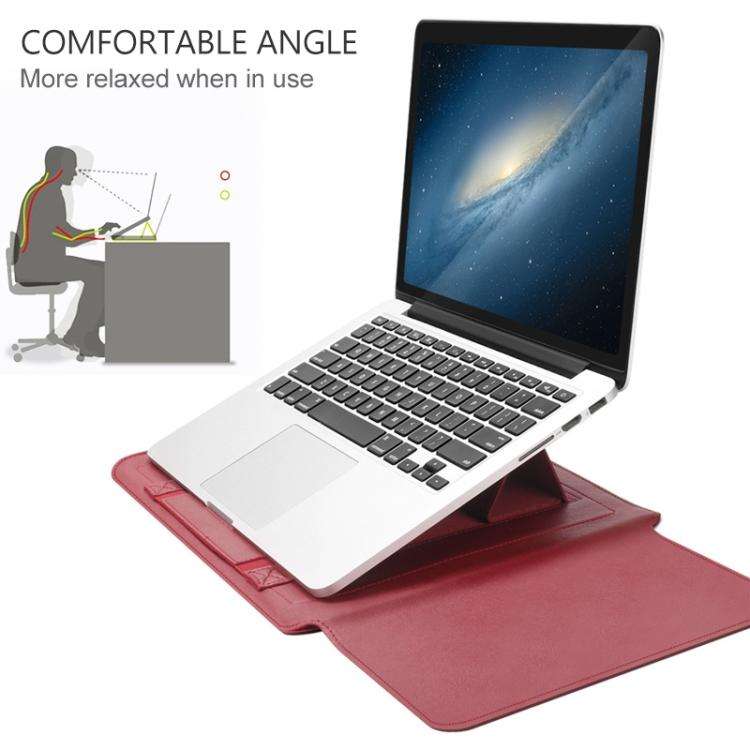 4 in 1 Universal Waterproof PU Leather Laptop Liner Bag with Handle & Stand & Pen Holder + 2 Wind...
