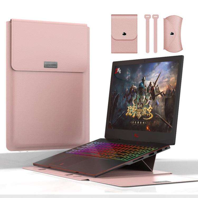 4 in 1 Universal Waterproof PU Leather Laptop Liner Bag with Handle & Stand & Pen Holder + 2 Wind...