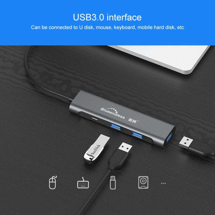 Blueendless 4 In 1 Multi-function Type-C / USB-C to HDMI + PD + Dual USB 3.0 HUB Expansion Dock, ...