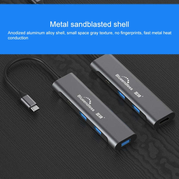 Blueendless 4 In 1 Multi-function Type-C / USB-C to HDMI + PD + Dual USB 3.0 HUB Expansion Dock, ...