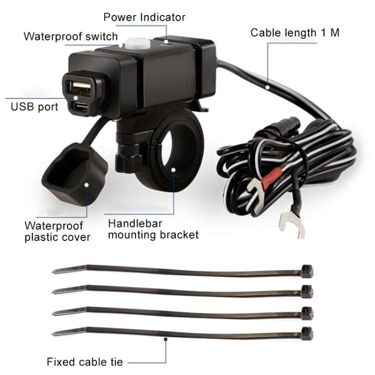 Motorcycle Mobile Phone Charger QC3.0 PD Fast Charge Charger U-type Terminal, U-type Terminal