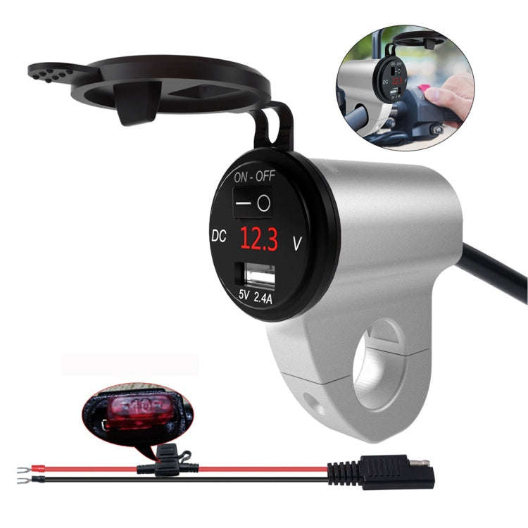 ZH-975A1 Motorcycle Aluminum Alloy Waterproof Mobile Phone Single USB Charger with Red Voltmeter,...