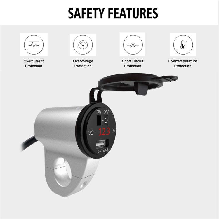 ZH-975A1 Motorcycle Aluminum Alloy Waterproof Mobile Phone Single USB Charger with Red Voltmeter,...