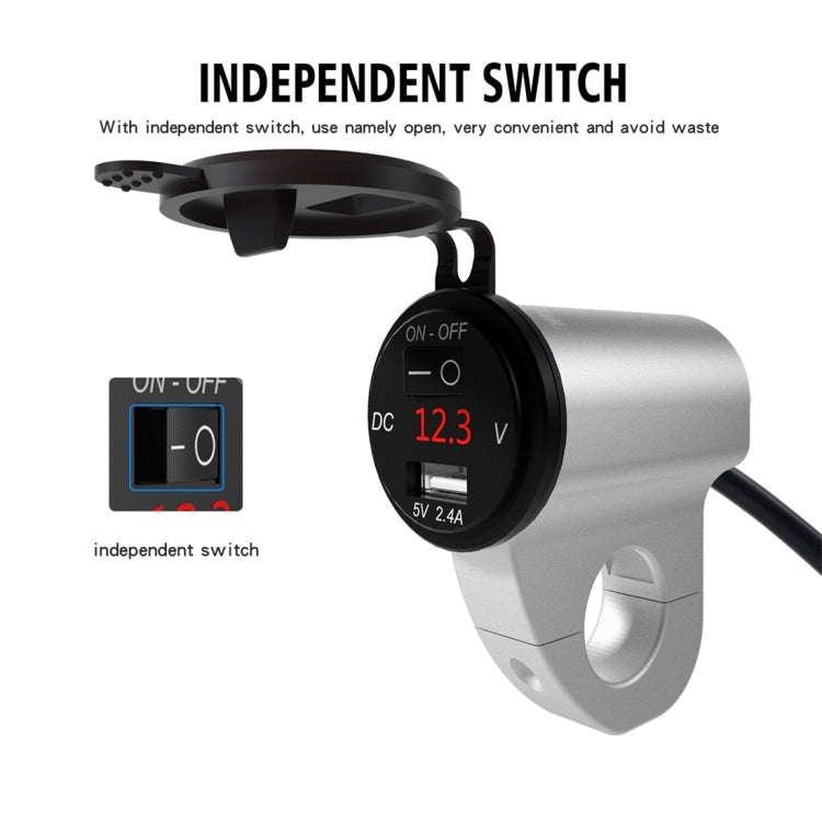 ZH-975A1 Motorcycle Aluminum Alloy Waterproof Mobile Phone Single USB Charger with Red Voltmeter,...