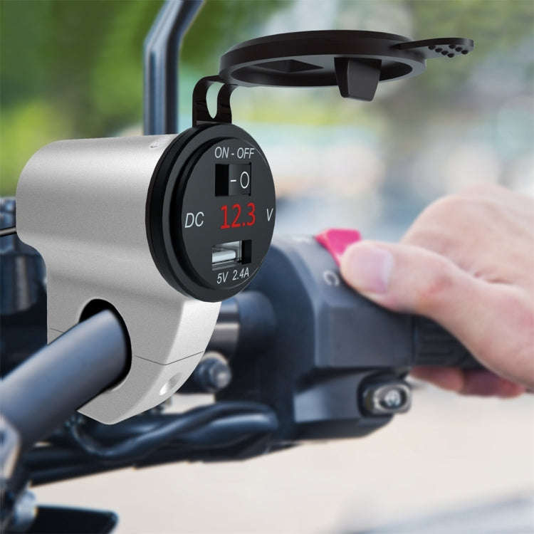 ZH-975A1 Motorcycle Aluminum Alloy Waterproof Mobile Phone Single USB Charger with Red Voltmeter,...