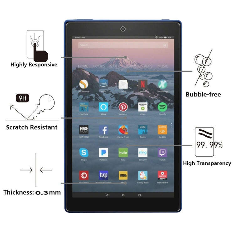 0.3mm 9H Full Screen Tempered Glass Film for Amazon Kindle Fire HD 10 2017, For Fire HD 10 2017 (...