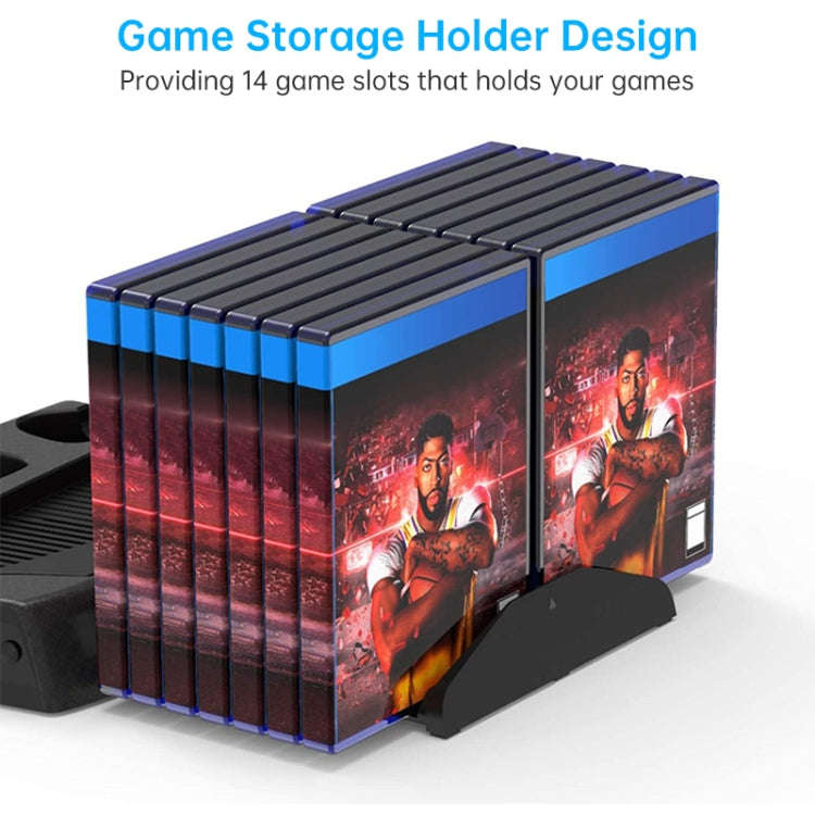 KJH P5-010-2 Multi-function Charging Cooling Fan Base with Storage Tray Bracket For PS5 De / UHD,...
