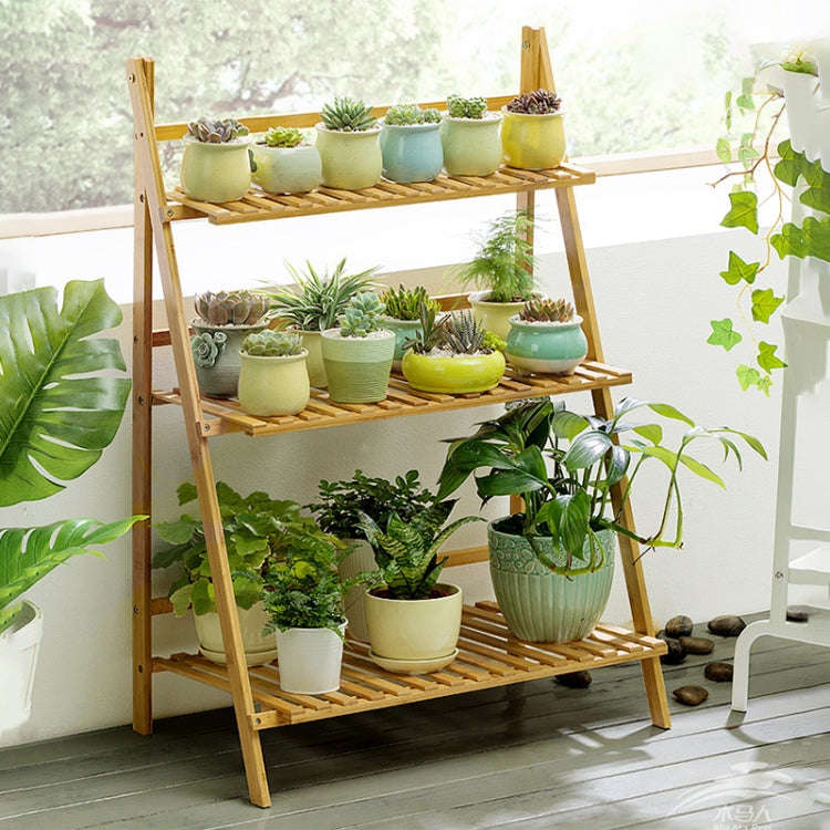 Bamboo 3-Tier Hanging Plant Stand Planter Shelves Flower Pot Storage Rack Folding Display Shelvin...