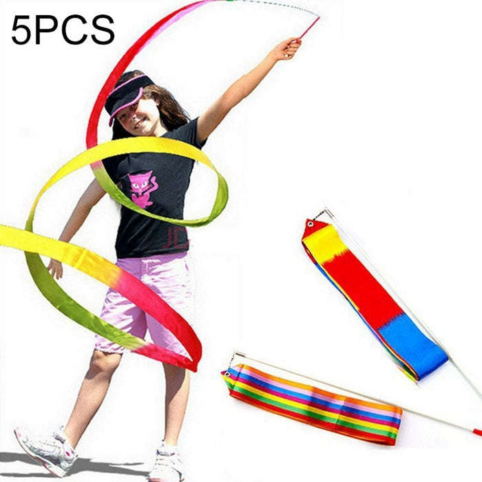 5 PCS 4m Colorful Children Toy Dancing Practices Dance Ribbons with Sticks, Random Pattern Delive...