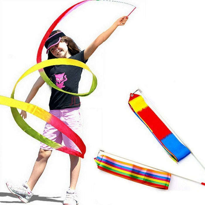 5 PCS 4m Colorful Children Toy Dancing Practices Dance Ribbons with Sticks, Random Pattern Delive...