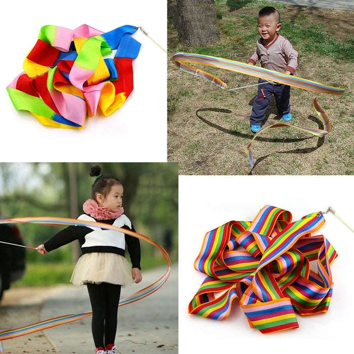 5 PCS 4m Colorful Children Toy Dancing Practices Dance Ribbons with Sticks, Random Pattern Delive...
