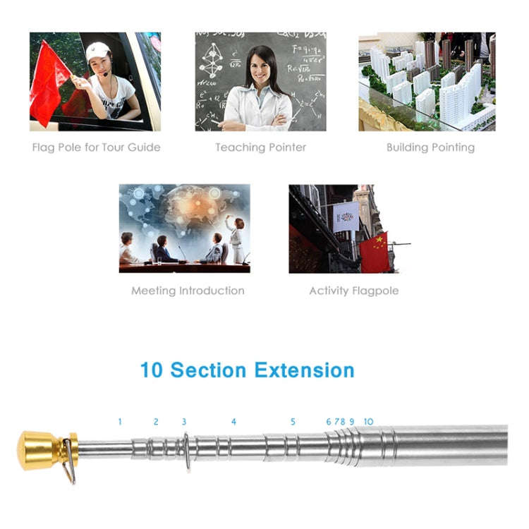 2.5M 11 Knots Multi-function Telescopic Stainless Steel Sponge Golden Head Teaching Stick Guide F...
