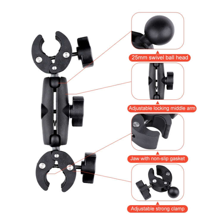 Dual Motorcycle Crab Clamps Handlebar Fixed Mount Selfie Stick, Double Dual-heads Crabs