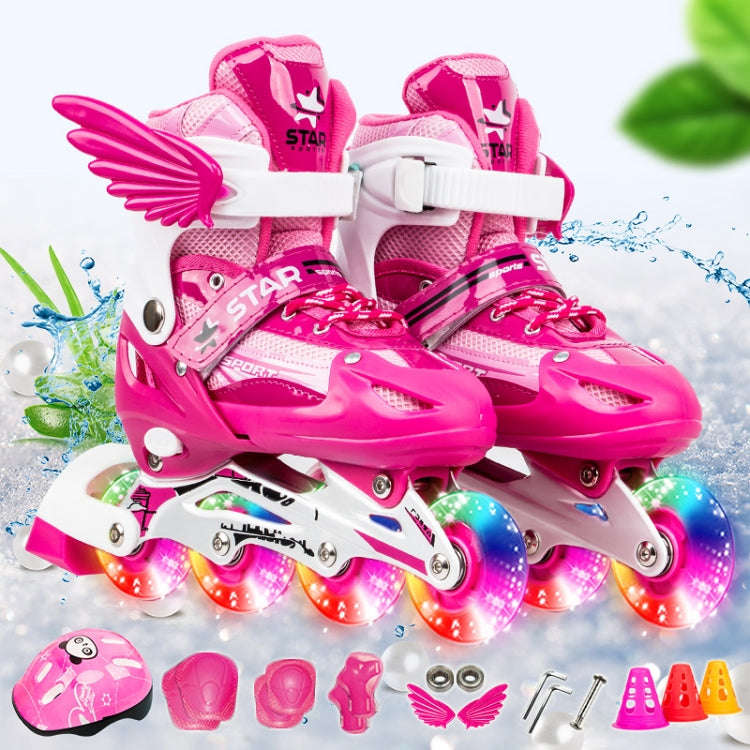 Adjustable Children Full Flash Single Four-wheel Roller Skates Skating Shoes Set, Size : S, Size ...