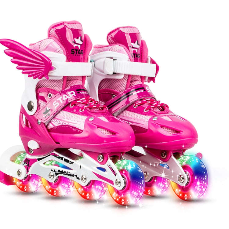 Adjustable Children Full Flash Single Four-wheel Roller Skates Skating Shoes Set, Size : S, Size ...