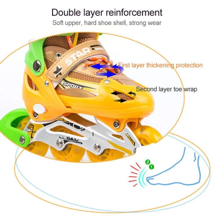 Adjustable Children Full Flash Single Four-wheel Roller Skates Skating Shoes Set, Size : S, Size ...
