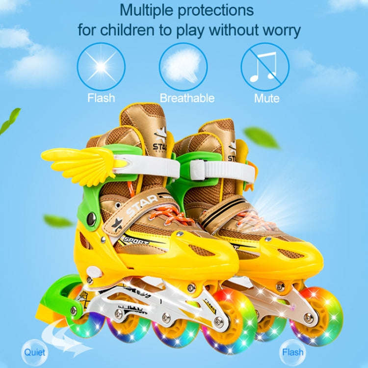 Adjustable Children Full Flash Single Four-wheel Roller Skates Skating Shoes Set, Size : S, Size ...