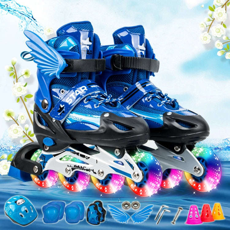 Adjustable Children Full Flash Single Four-wheel Roller Skates Skating Shoes Set, Size : S, Size ...