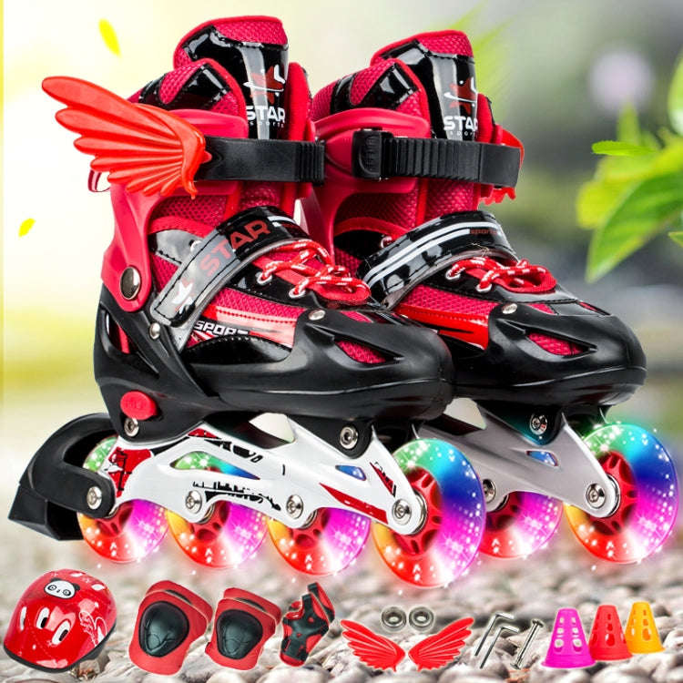 Adjustable Children Full Flash Single Four-wheel Roller Skates Skating Shoes Set, Size : S, Size ...