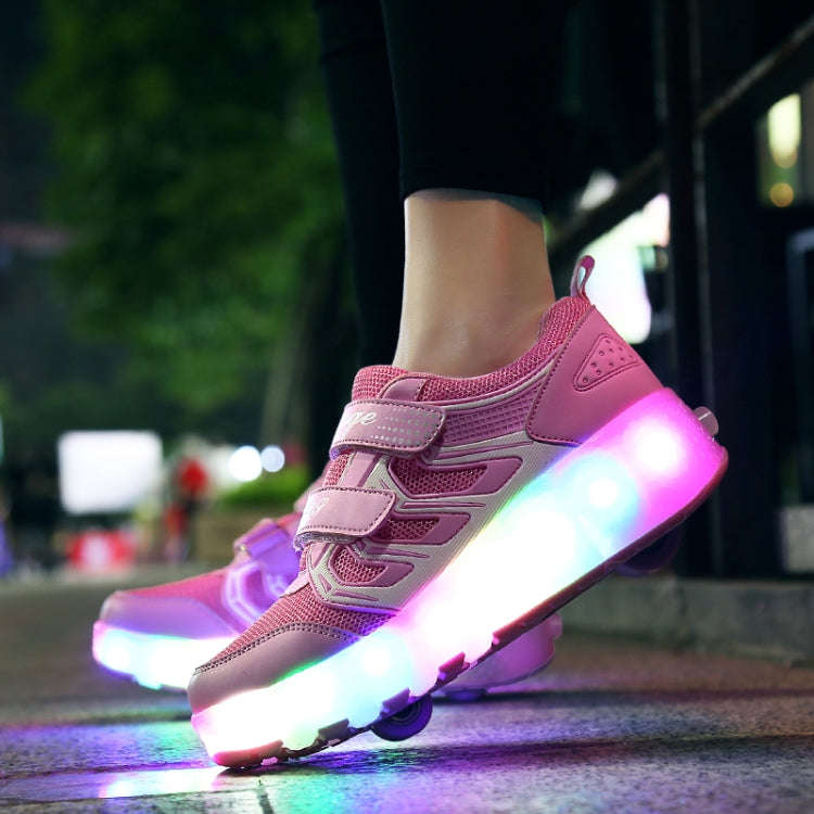 WS01 LED Light Ultra Light Mesh Surface Rechargeable Double Wheel Roller Skating Shoes Sport Shoe...