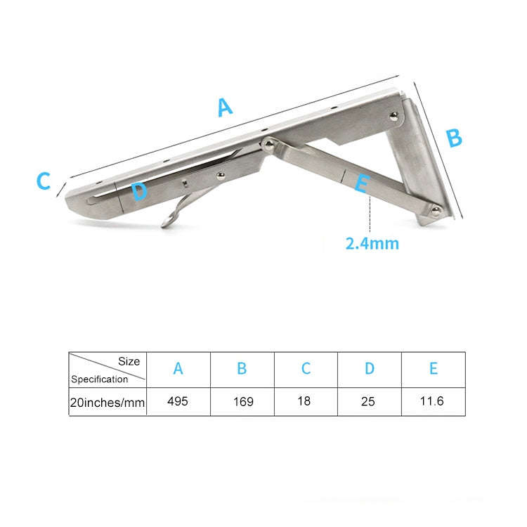 20 inch K Type Wall-mounted Foldable Stainless Steel Spring Storage Shelf for Dining Table, 20 inch