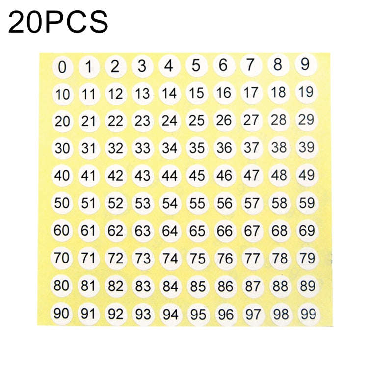 20 PCS Round Shape Number Sticker Shoe Size Label, Number 0-99, Number 0-99