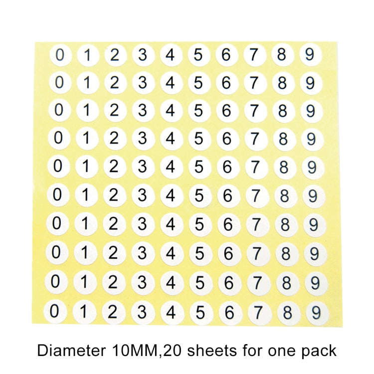 20 PCS Round Shape Number Sticker Shoe Size Label, Number 0-9, Number 0-9