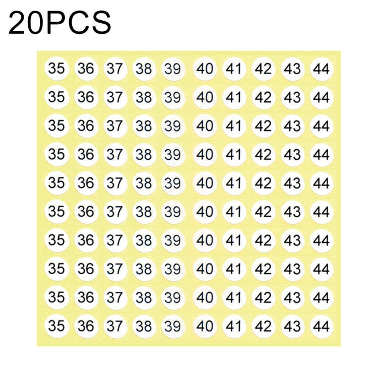 20 PCS Round Shape Number Sticker Shoe Size Label, Number 35-44, Number 35-44