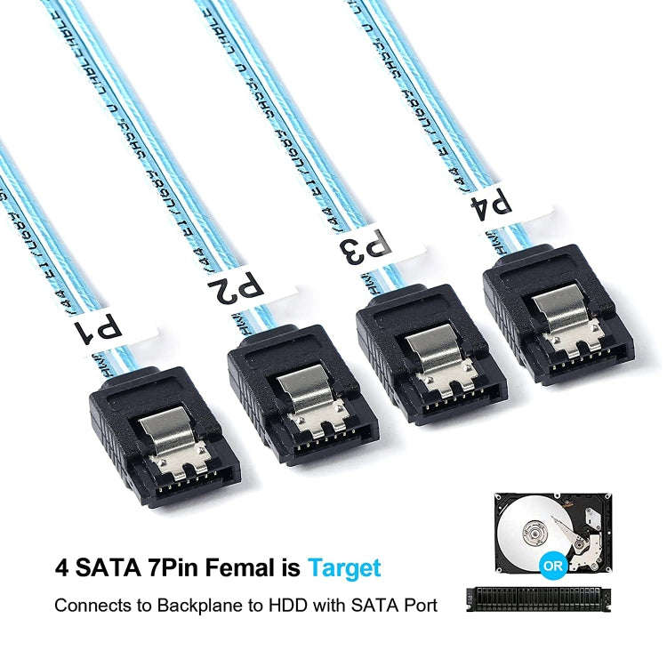 Mini SAS (SFF-8087) to 4 x SATA 7-Pin Female Forward Breakout 6Gbps Data Cable, Length: 50cm, SFF...