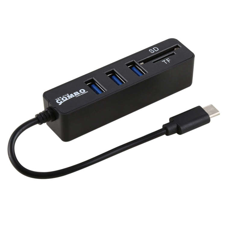 2 in 1 TF & SD Card Reader + 3 x USB Ports to USB-C / Type-C HUB Converter, Total Length: 24cm, T...