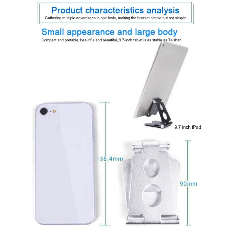 ROOSTAND R2 Aluminum Alloy Mobile Desktop Tablet Bracket Double Folding Lazy Artifact, Size: 6.4x...