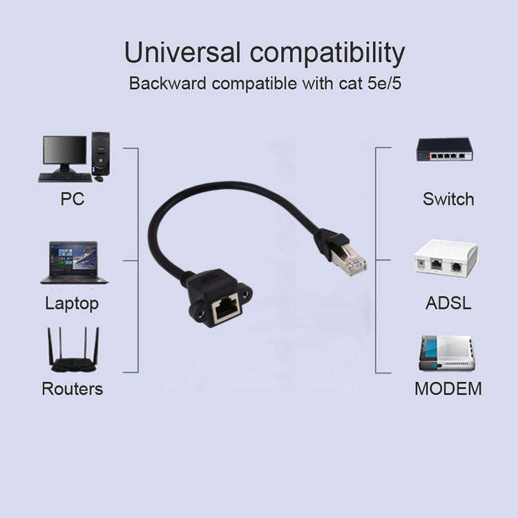RJ45 Female to Male CATE5 Network Panel Mount Screw Lock Extension Cable , Length: 0.3m, 0.3m