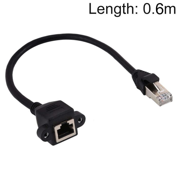 RJ45 Female to Male CATE5 Network Panel Mount Screw Lock Extension Cable , Length: 0.6m, 0.6m