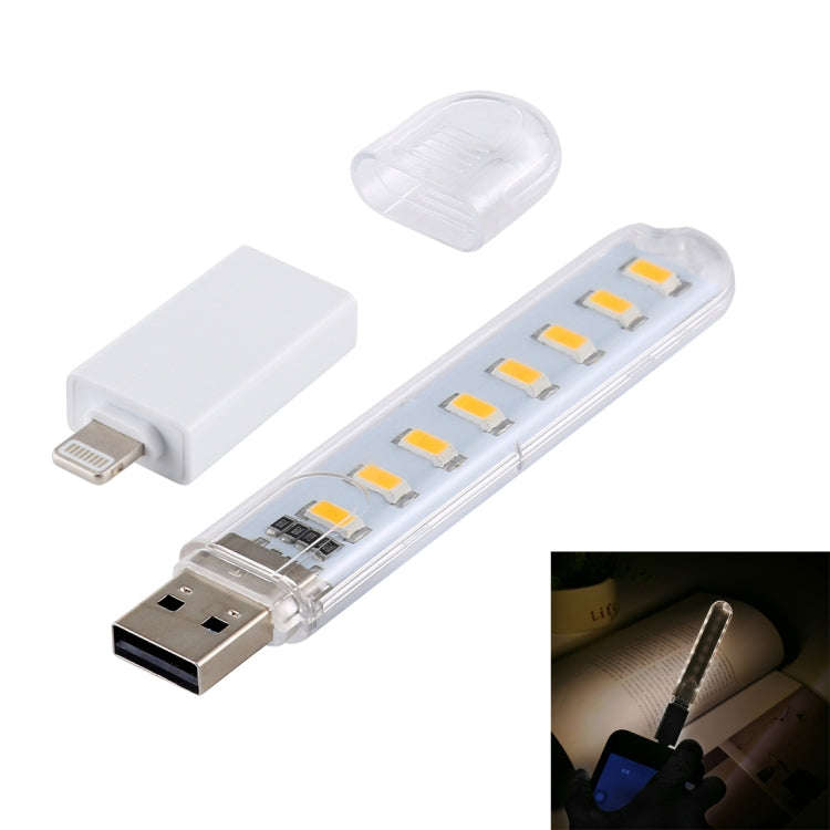 8LEDs 5V 200LM USB LED Book Light Portable Night Light, with 8 Pin Adapter, with 8 Pin  Adapter