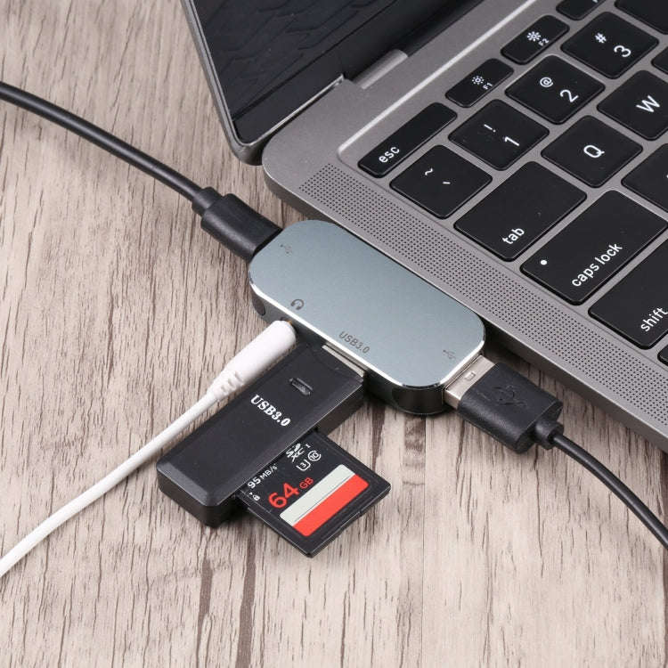 4 in 1 USB-C / Type-C Male to USB-C / Type-C + 3.5mm AUX + USB 3.0 + USB Female Adapter, 3.5mm AU...