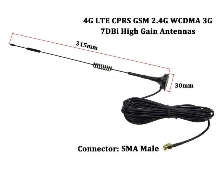 7dBi SMA Male Connector High Gain 4G LTE CPRS GSM 2.4G WCDMA 3G Antenna Network Reception Adapter...